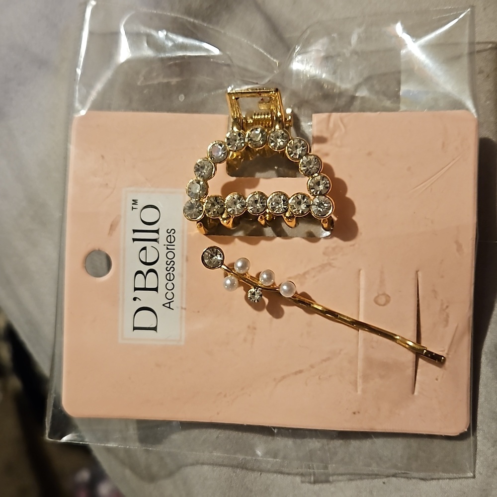 D'Bello Accessories Gold Pearl Rhinestone Hair Clips